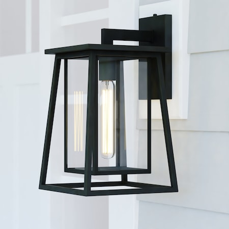 Vaxcel Blackwell 8-in. W Cage Frame 1 Light Dusk to Dawn Black Outdoor Wall Lantern Clear Glass T0608